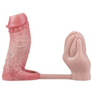 dual stimulation open head penis sleeve with butt plug