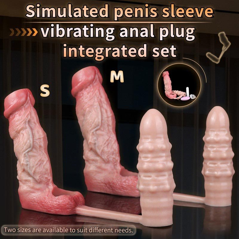 Textured Silicone Penis Sleeve with Butt Plug | Optional Bullet Vibrator 1 Textured Silicone Penis Sleeve with Butt Plug | Optional Bullet Vibrator 1
