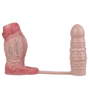 Open head realistic penis sleeve with vibrating butt plug set