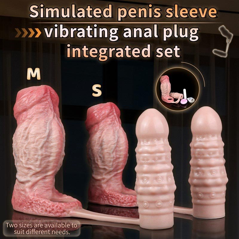 Thick Realistic Penis Sleeve with Butt Plug | Optional Bullet Vibrator 1 Thick Realistic Penis Sleeve with Butt Plug | Optional Bullet Vibrator 1