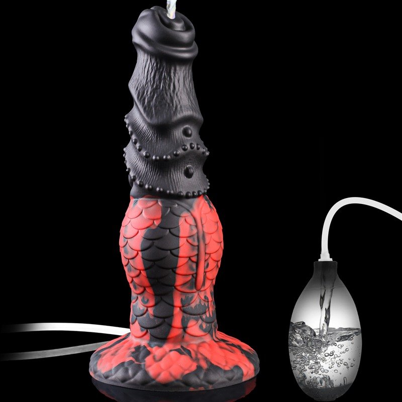 Black & Red Fantasy Squirting Dildo | 8.5 Inch Textured Bulb Ejaculating Toy 1 Black & Red Fantasy Squirting Dildo | 8.5 Inch Textured Bulb Ejaculating Toy 1