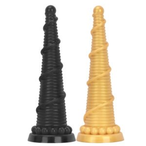 large cone anal dildo in black and gold colors